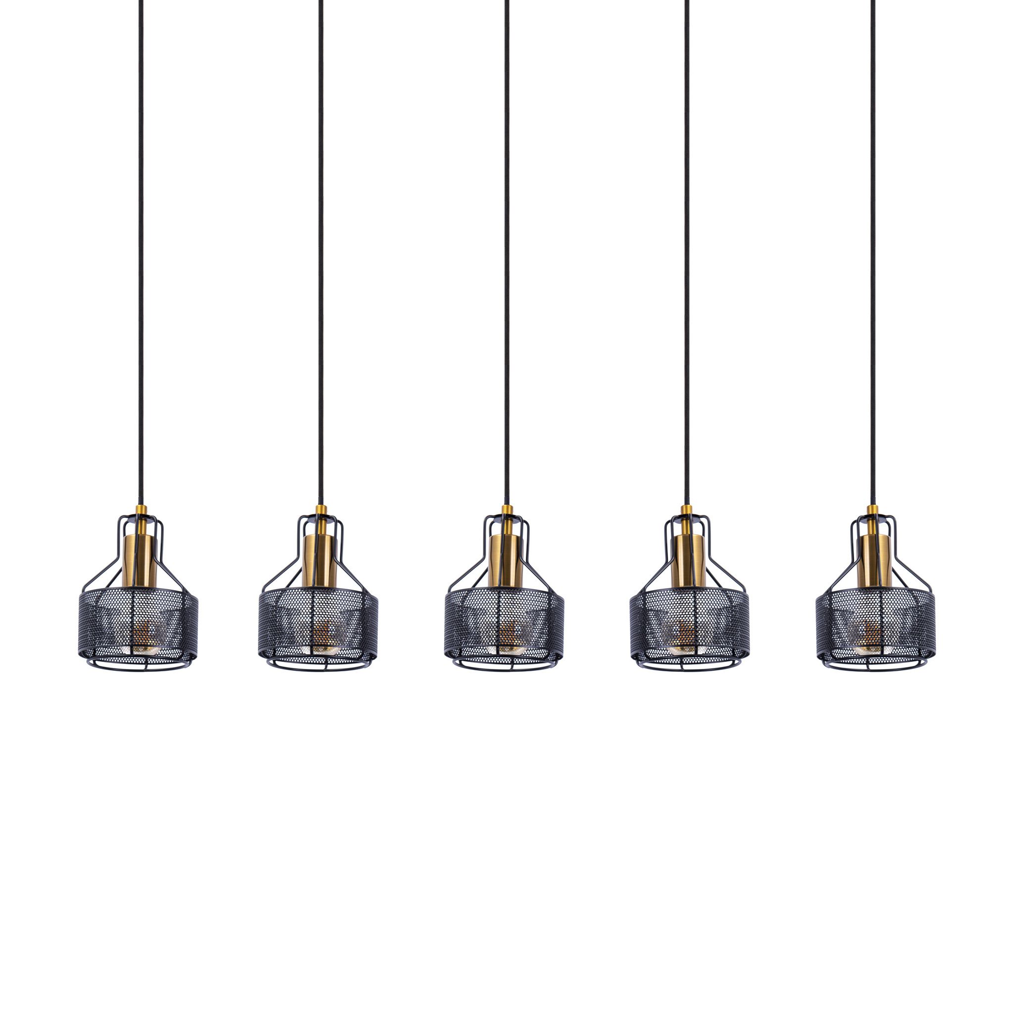 5er Pendelleuchte Foro schwarz golden - E27, 200W, IP20