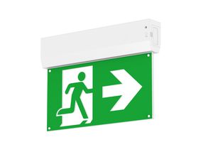 LED Rettungszeichenleuchte EXITO - 3.5W, 350lm, 6000K, IP20, weiss, Selbsttest, ERW 30m, 3h Not, L=330mm. B=248mm, H=45mm