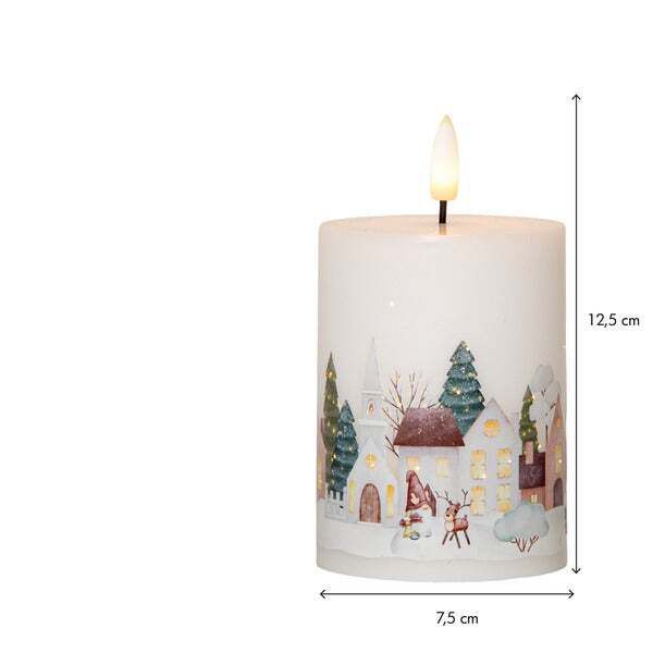 LED Pillar Kerze Flamme Winterland - Indoor, 12.5 cm Höhe,Timerfunktion