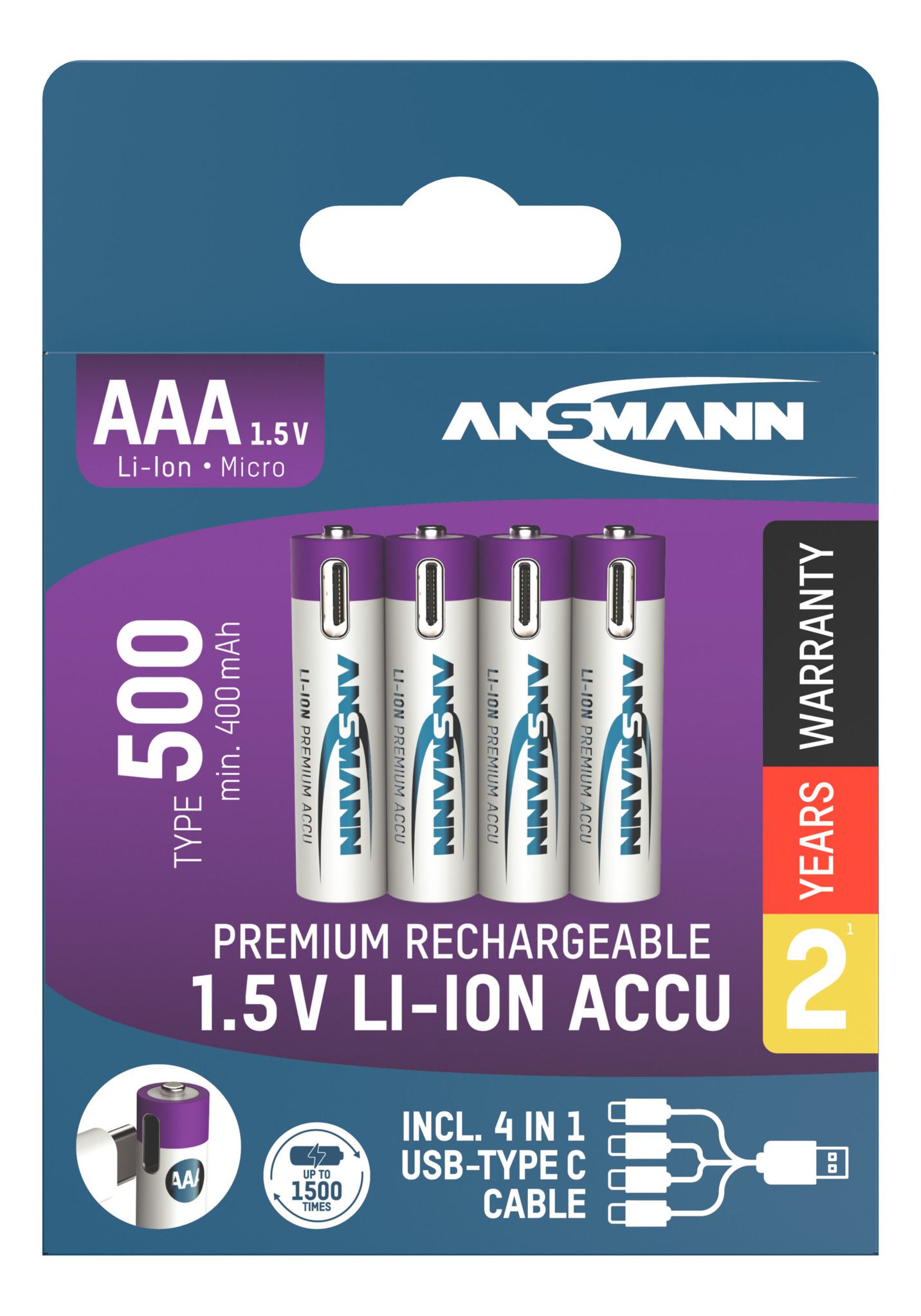NiMH pile rechargeable Micro AAA 550mAh, 2er blister - 4er Kartonage