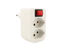 Abzweigstecker 2x T13 mit Schalter - 2xT13, T12 Stecker, integrierter Leuchtschalter, weiss, mit Kinderschutz