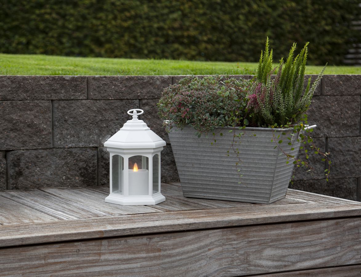 Laterne Linta - Outdoor, Weiss, 26 cm höhe, Timerfunktion