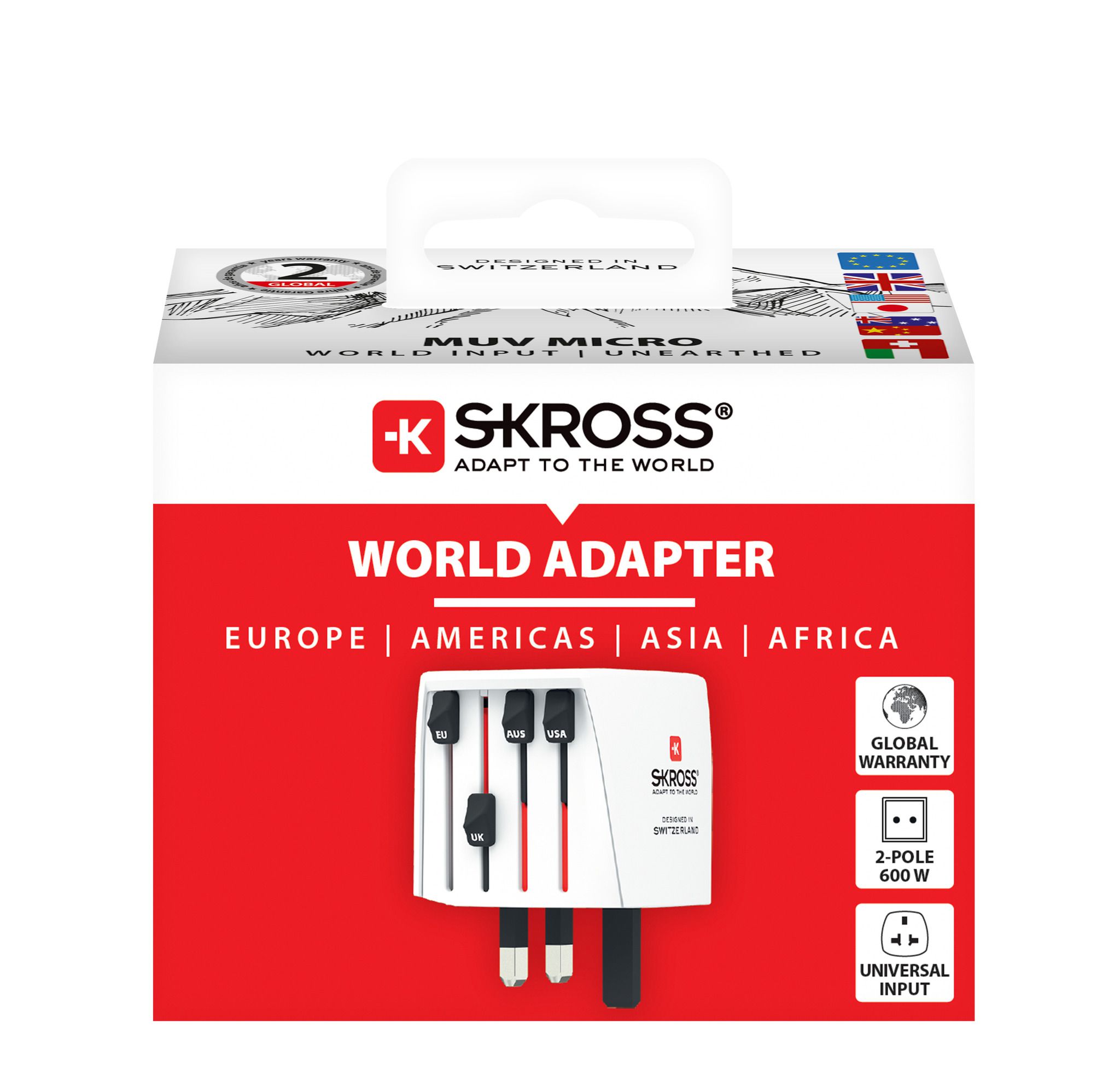 World adattore di viaggio MUV Micro - Out: 2-Pol EU, UK, USA/Japan, AUS/China, In: 2-Pol EU, UK*, USA/Japan, AUS/China