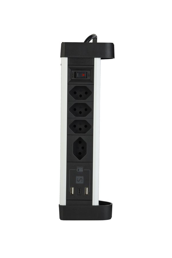 ALU DESKTOP USB-C - 4xT13, 1x USB-C / 2x USB-A max. 3.4A / PD 20W, 2.0m Zuleitung, schwarz