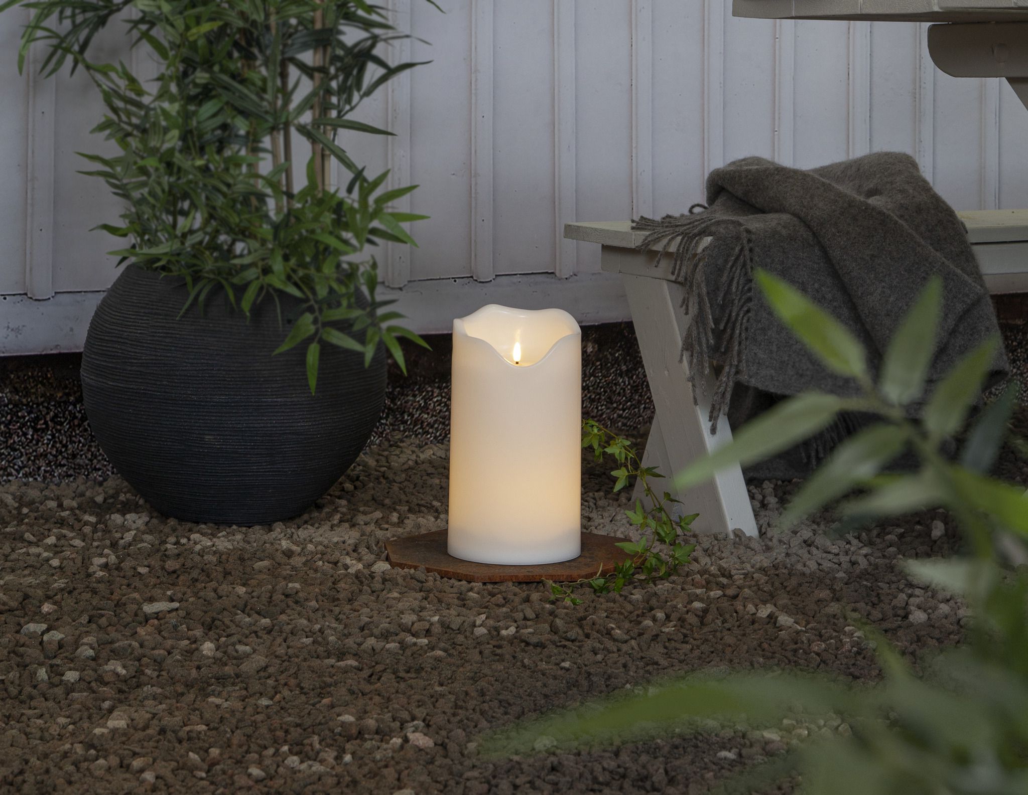 LED Pillar Kerze Flamme Grand - Outdoor, Weiss, 30cm, Timerfunktion