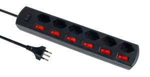 Steckdosenleiste Fix-Line+ MultiSwitch - 6xT13, 2.0m Kabel, einzeln schaltbar + Hauptschalter, schwarz