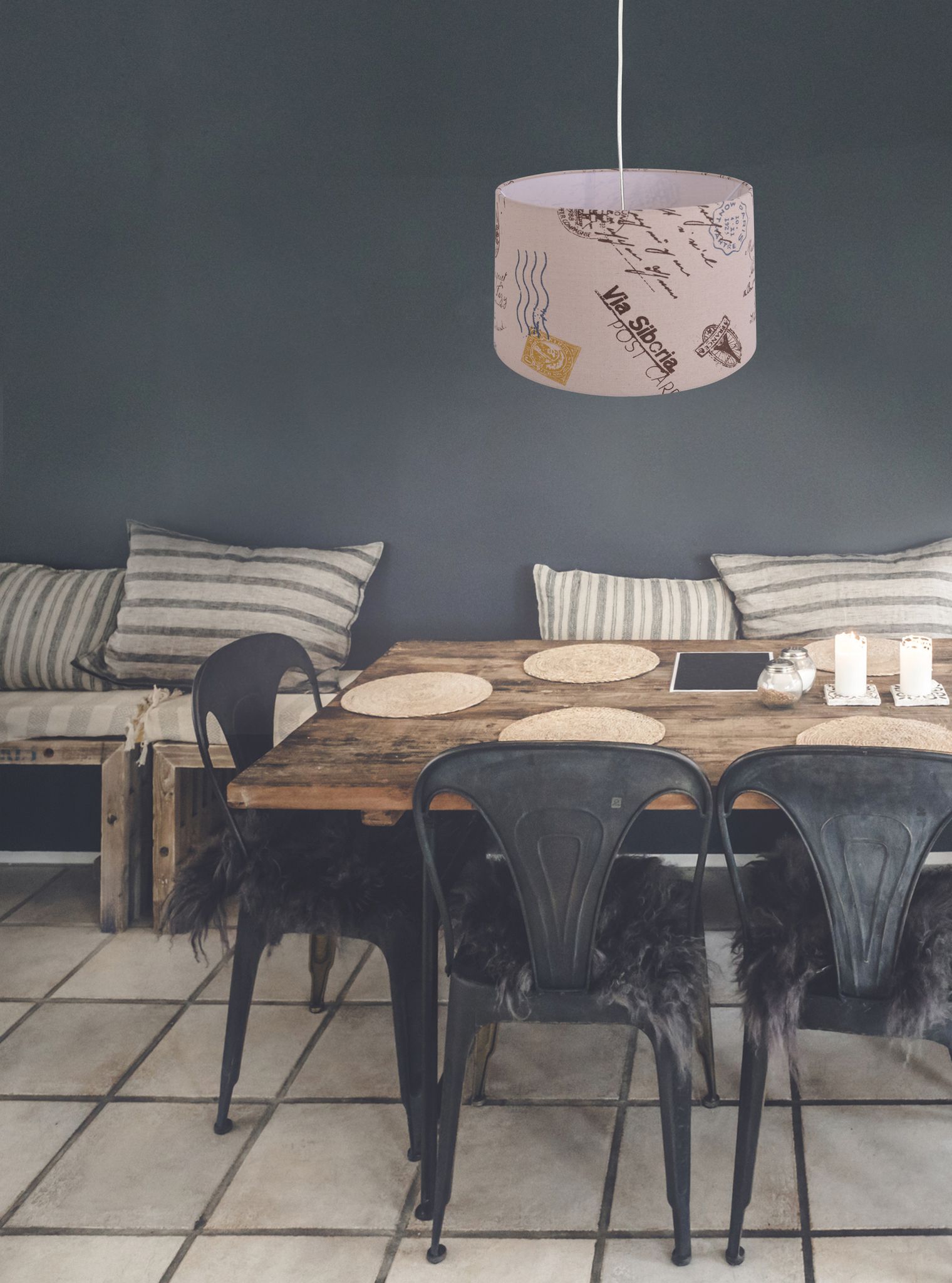 Textil-Pendelleuchte Print - E27, 60W, IP20
