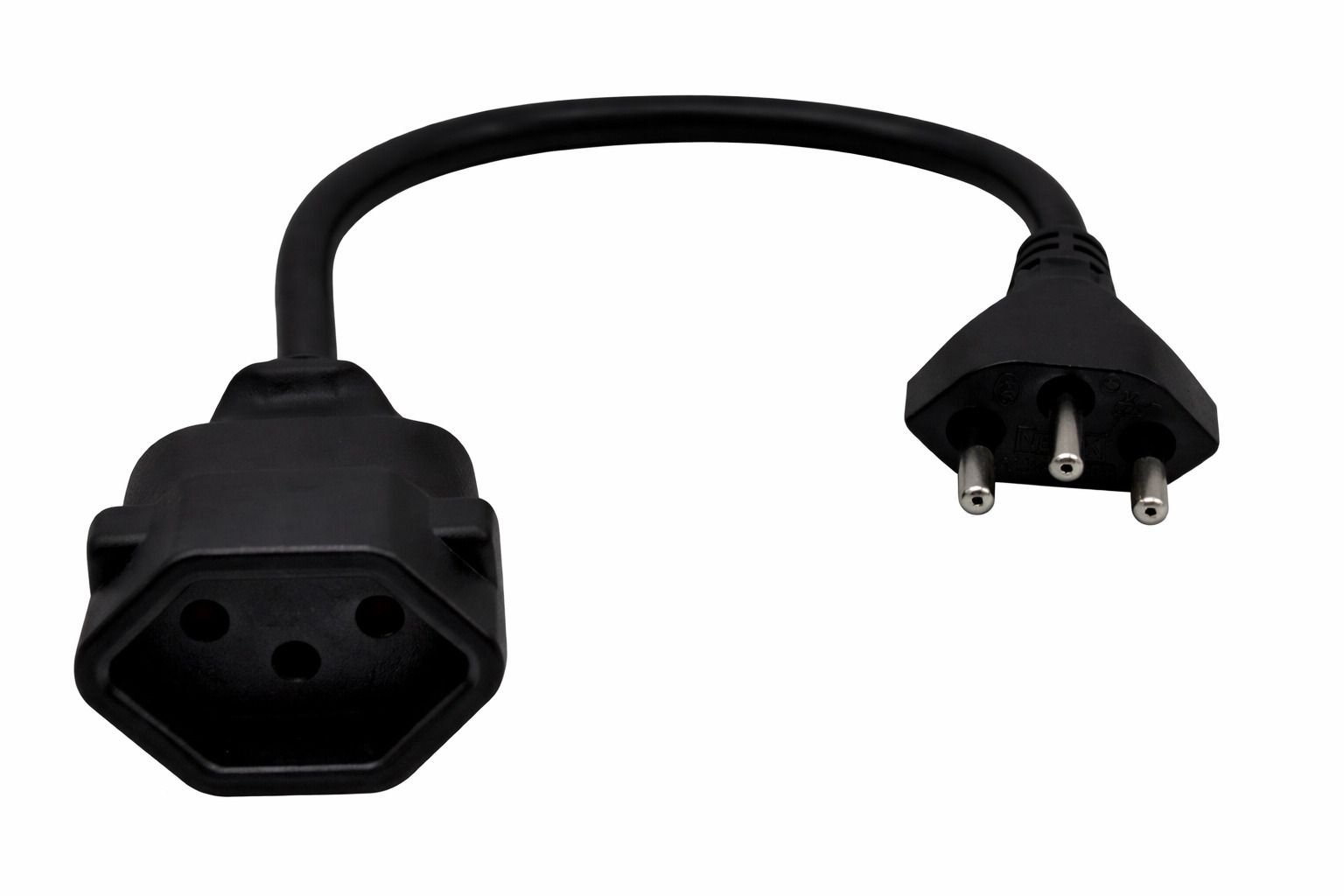 Verlängerungskabel 3-Polig - Stecker T12/Kupplung T13, 20cm H05VV-F 3G1.0mm2, Kinderschutz, schwarz