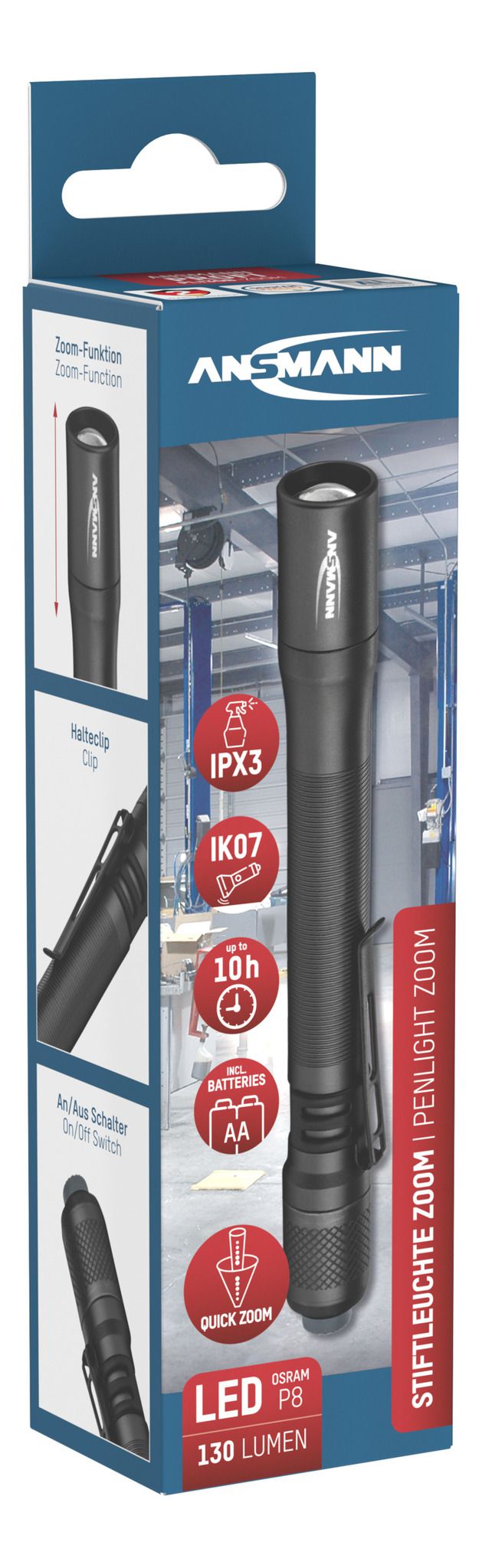 Taschenlampe PL130B Zoom - 130lm, kaltweiss