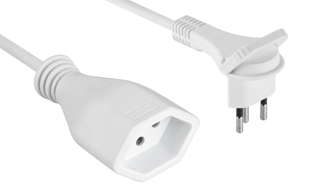 Flat Câble de rallonge, 2m - 2m, weiss, H05VV-F 3G1.0mm2, mit Kinderschutz, 230V - 10A