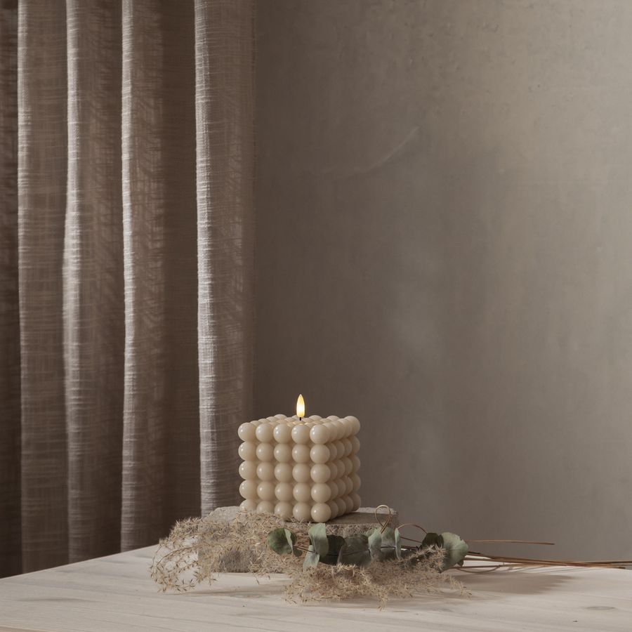 LED Pillar Kerze Flamme Dot - Indoor, Beige, 12.5 cm höhe, Timerfunktion