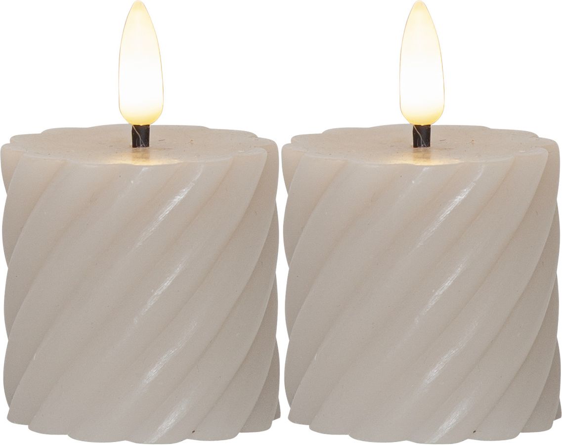 LED Pillar Kerze 2er Pack Flamme Swirl - Indoor, Beige, 7.50 cm Höhe,  Timerfunktion