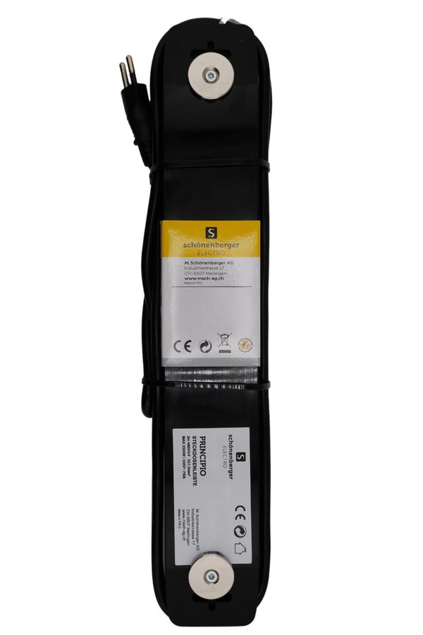Steckdosenleiste PRINCIPIO 3xH/3xV Magnet - 6x T13 (3x horizontal / 3x vertikal), 2.0m Kabellänge, Schalter, schwarz