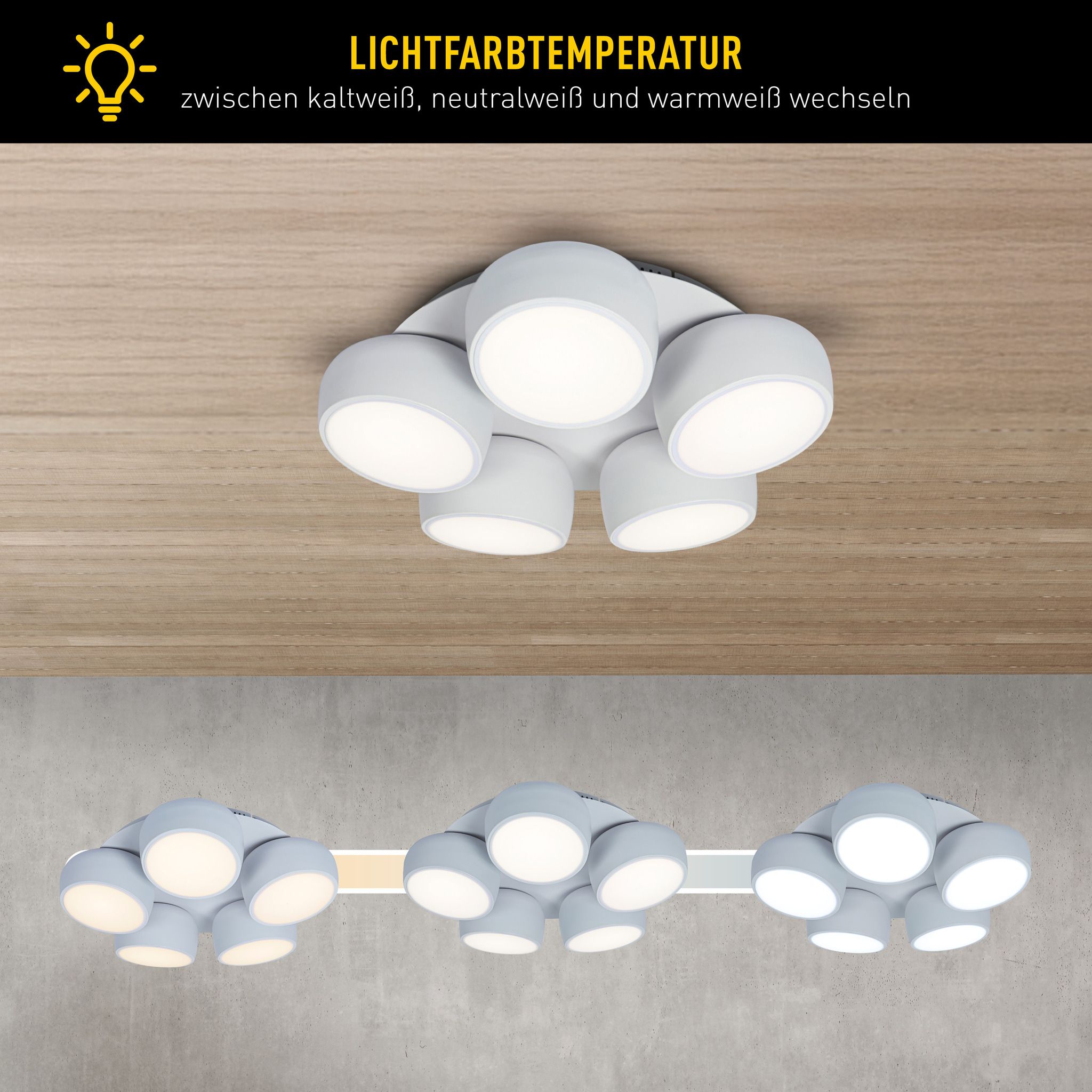 5er LED Deckenleuchte ELIORA weiß - LED-Modul, IP20, 230V