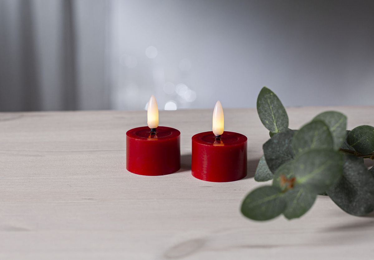 LED Teelicht 2 Pack Flamme Flow - Indoor, Rot, 5cm  Höhe, Timerfunktion