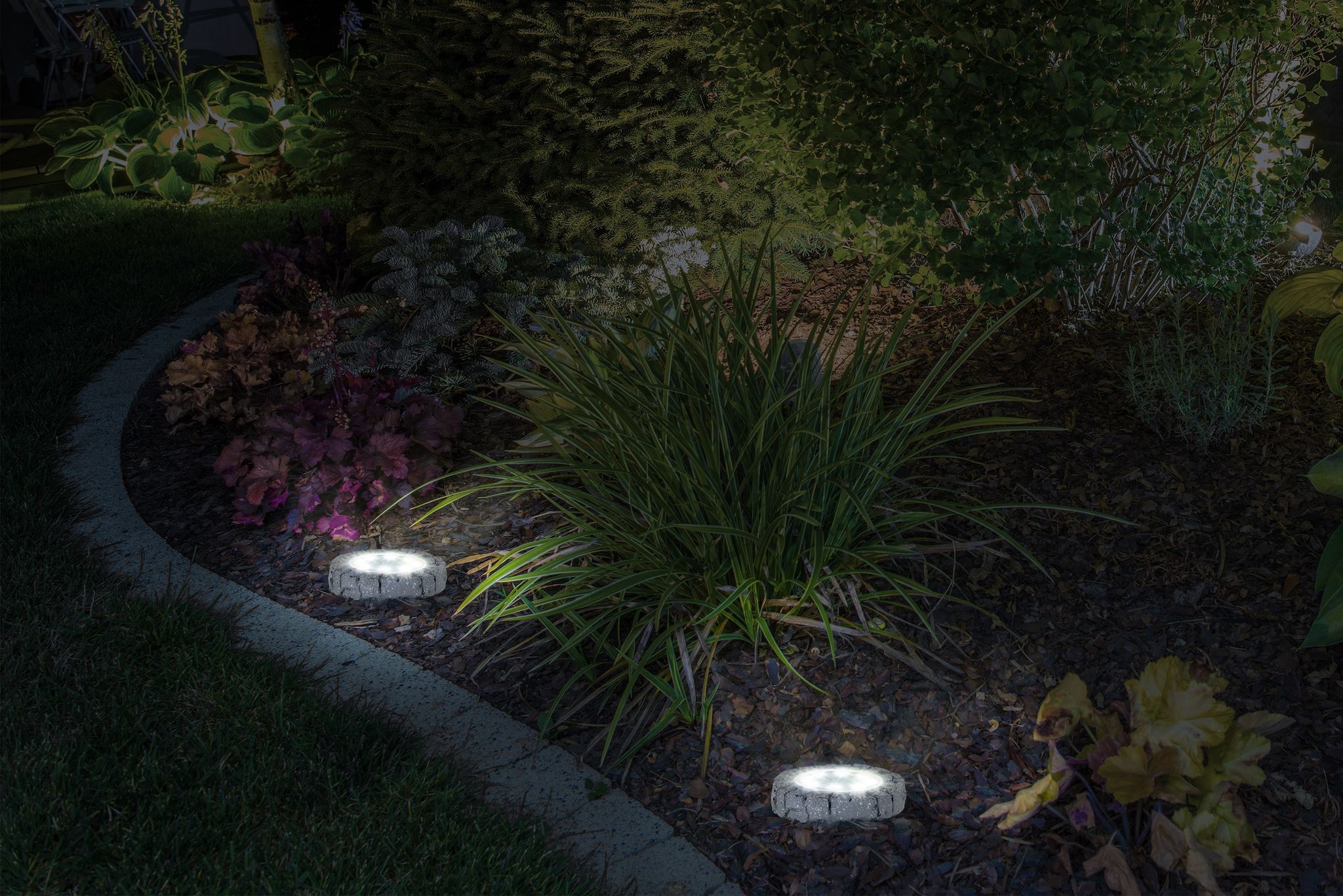 4er-Set LED-Solar Bodenleuchte mit Erdspieß - d:11.5cm grau - IP44, kaltweiss, W