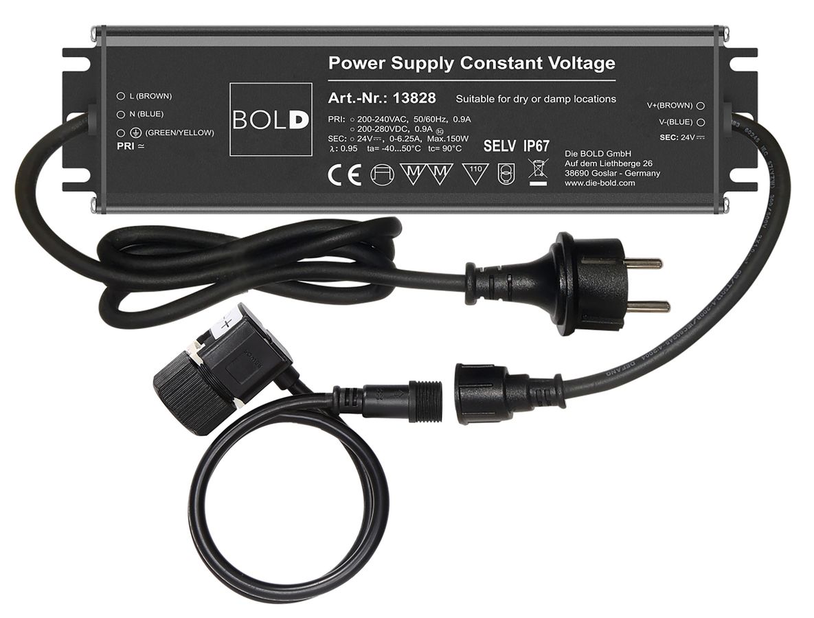 24V DC Treiberset 150W - Input 230V AC, max. 150W, Output: 24V DC IP67, Eingang: Schuko EU , L=1910mm, B=580mm, 320mm
