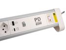 ALU Tisch-Steckdosenleiste NOTEBOOK - 4xT13,1x USB-C 1x USB-A PD 60W, 2.0m Kabel, Stecker T12, Aluminium/weiss