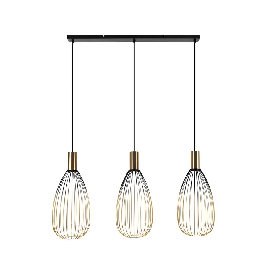 3er Pendelleuchte  WIRELLA  L: 90cm schwarz/gold - IP20, GU10, Schwarz-Gold