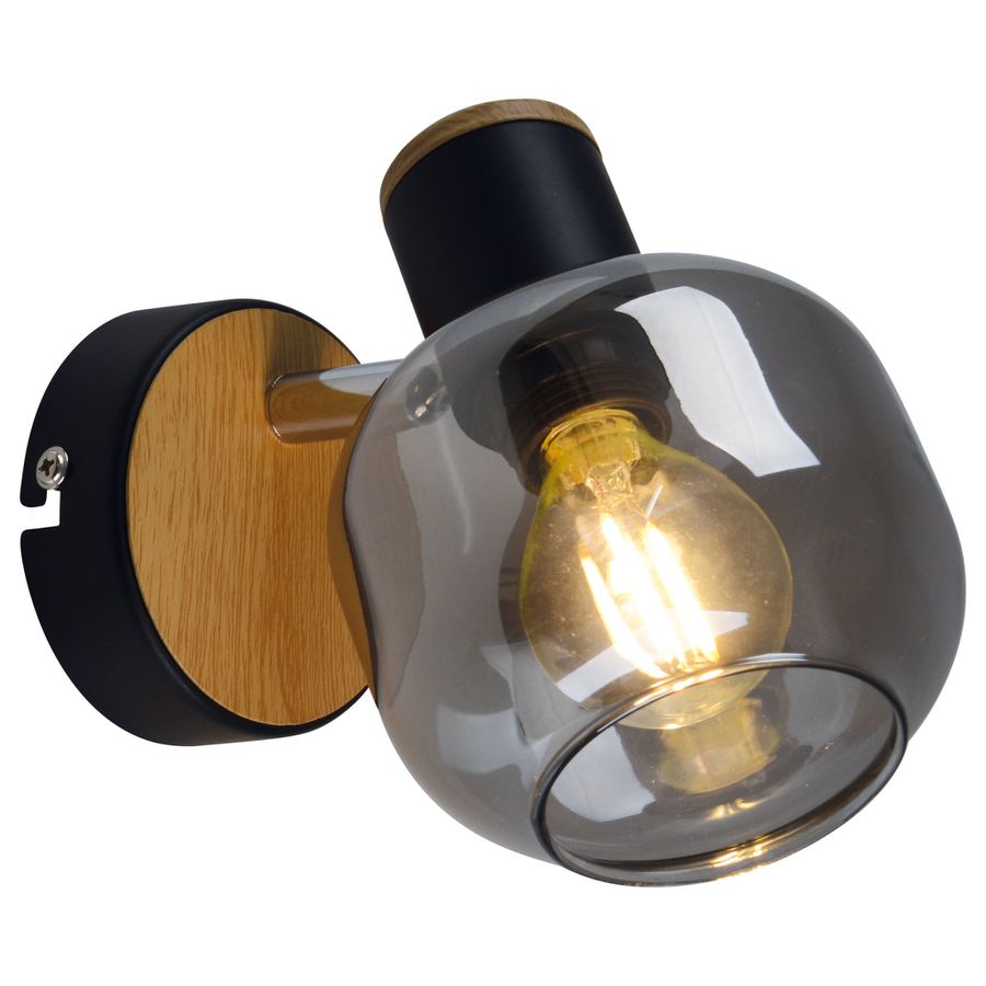Wand-und Deckenleuchte FUMOSO (1er Spot) - E14, max. 1x40W, IP20, schwarz + holz, nicht dimmbar, exkl. Leuchtmittel, L=140mm, B=100mm, H=160mm