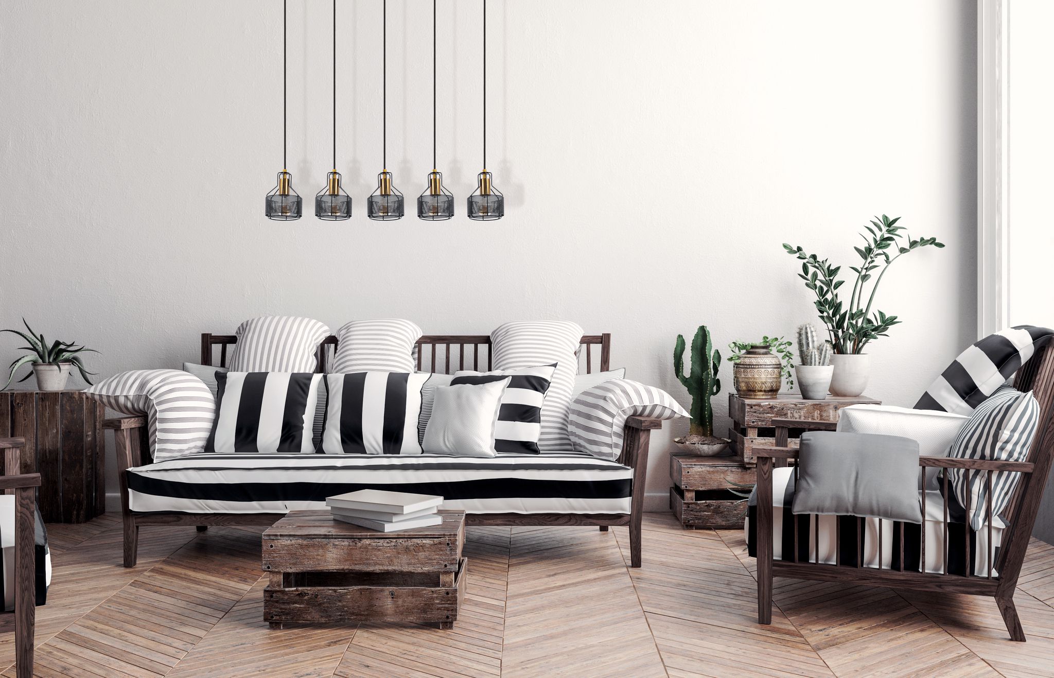 5er Pendelleuchte Foro schwarz golden - E27, 200W, IP20