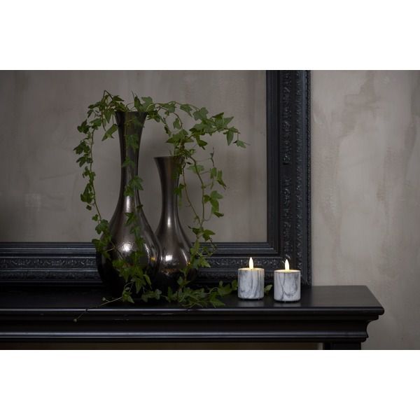 LED Pillar Kerze 2P Flamme Marble - Indoor, Grau, 9cm, Timerfunktion