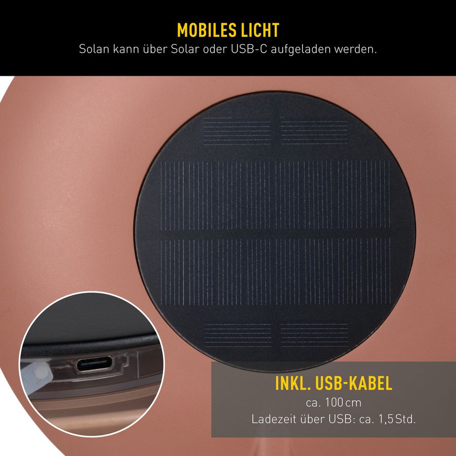 Solar- Tischleuchte Hängeleuchte SOLAN mocha mousse H: 41,5 cm - 3000K, 120lm, 1W, IP54