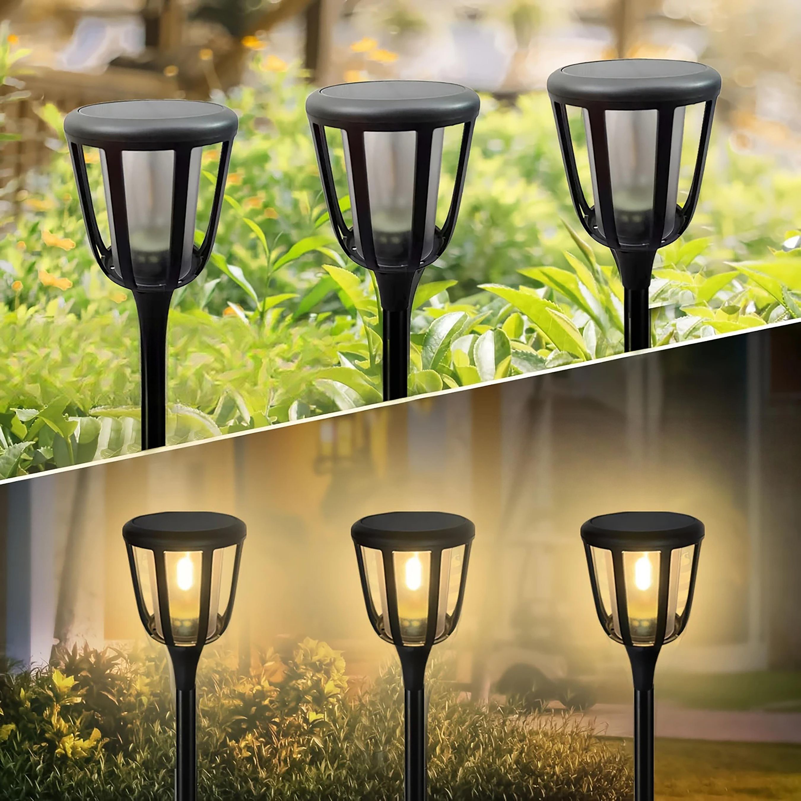 2x Solarfackel Flamme, Solarpanel: 5,5 V/0,88 W, LED chip 22Stk. 2835SMD, 3,7V 1200mAH Li-ion Höhe o - 2x Solarfackel Flamme, Solarpanel: 5,5 V/0,88 W, LED chip 22Stk. 2835SMD, 3,7V 1200mAH Li-ion Höhe o