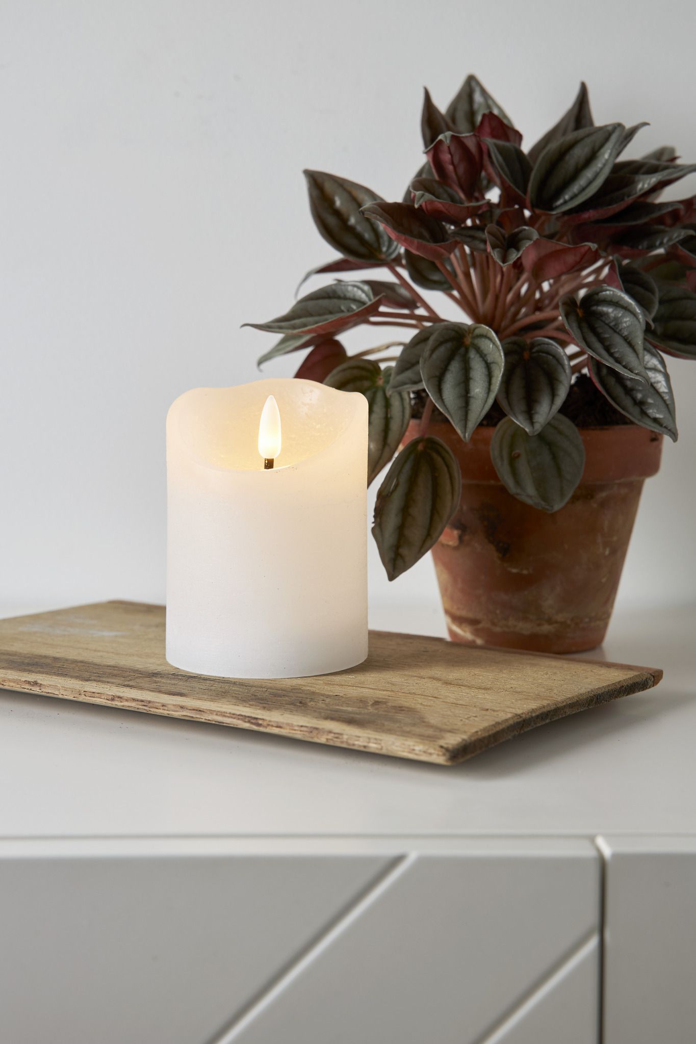 LED Pillar Kerze Flamme Rustic - Indoor, Weiss, 10.00 cm Höhe,  Timerfunktion