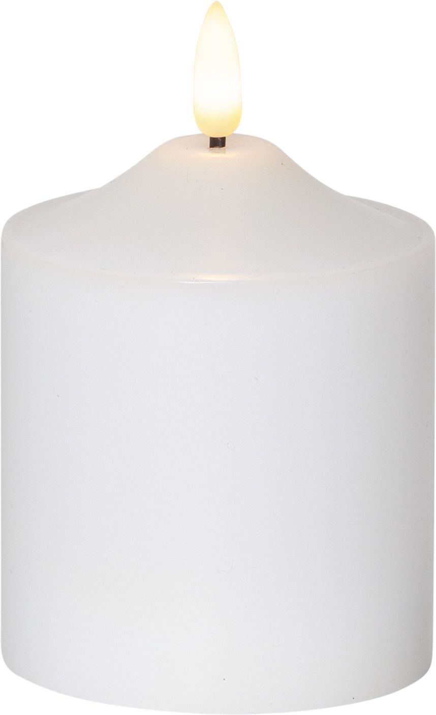 LED Pillar Kerze Flamme - Indoor, Weiss, 12cm Höhe, Timerfunktion