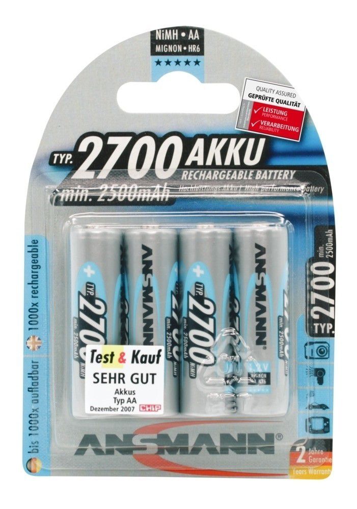 NiMH Akku Mignon AA Typ 2700 - Akku NiMH, AA, 1.2V, 2500 mAh