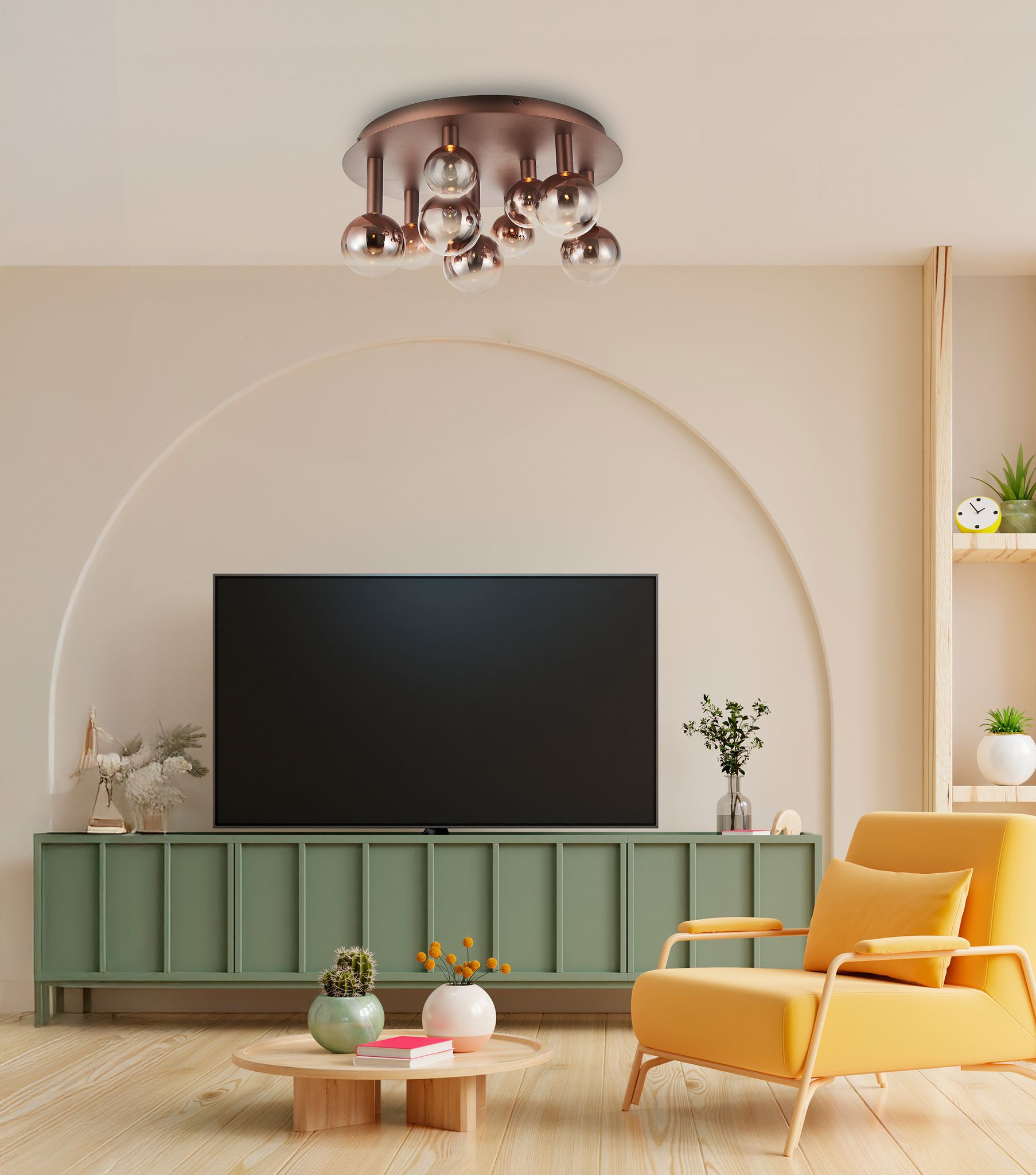 9er LED Deckenleuchte  SINGAPUR  : 45cm kupfer - IP20, LED-Modul, Kupfer