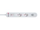 SKROSS Home Station USB-C - 1xUSB-C, 1xUSB-A 5.0V, max.3.4A 2xT13 quer, Flachstecker T12 mit Lasche, 1.5m Kabel, weiss