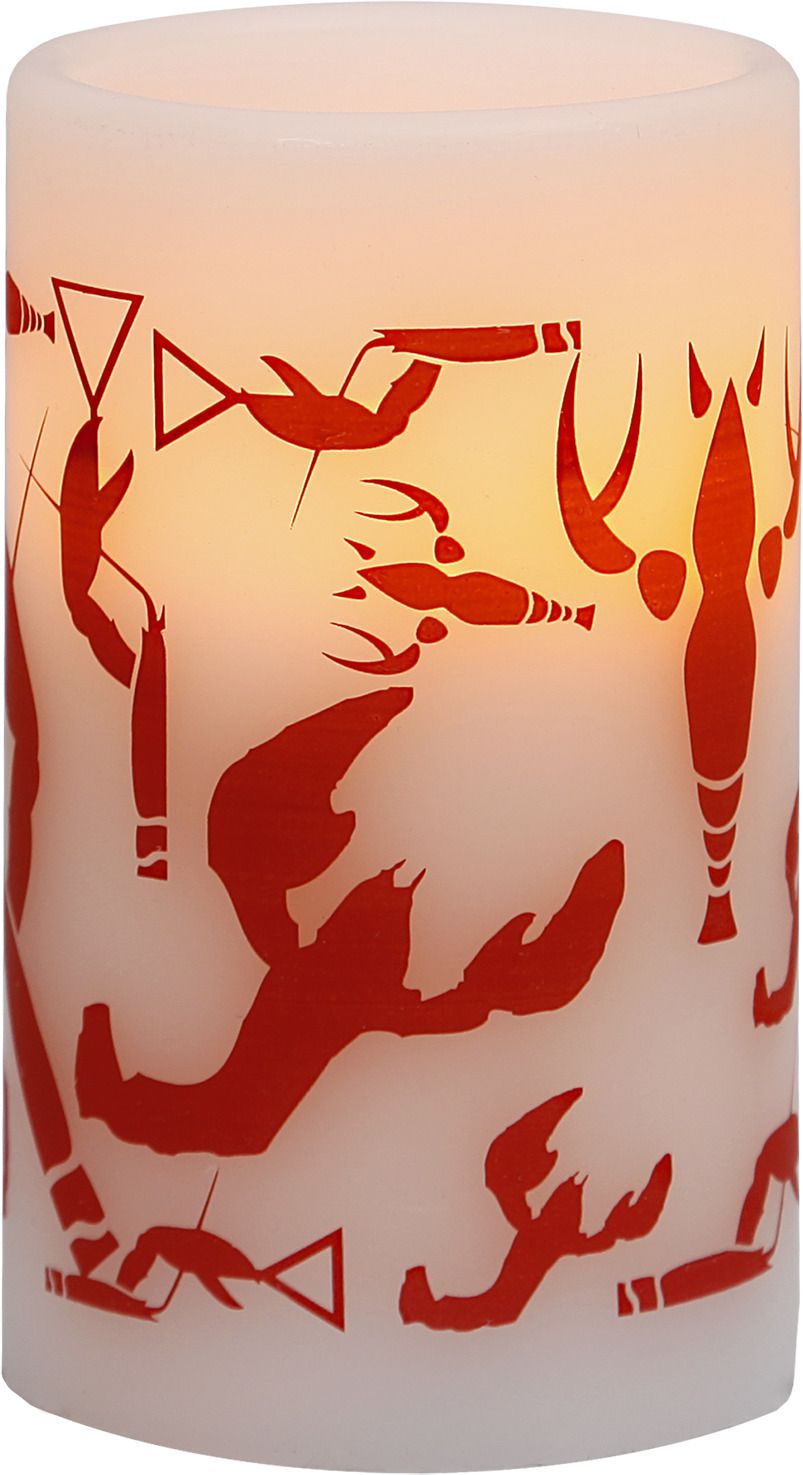 LED Pillar Kerze Crayfish Party - Indoor, Weiss, 12.5cm Höhe, Timerfunktion