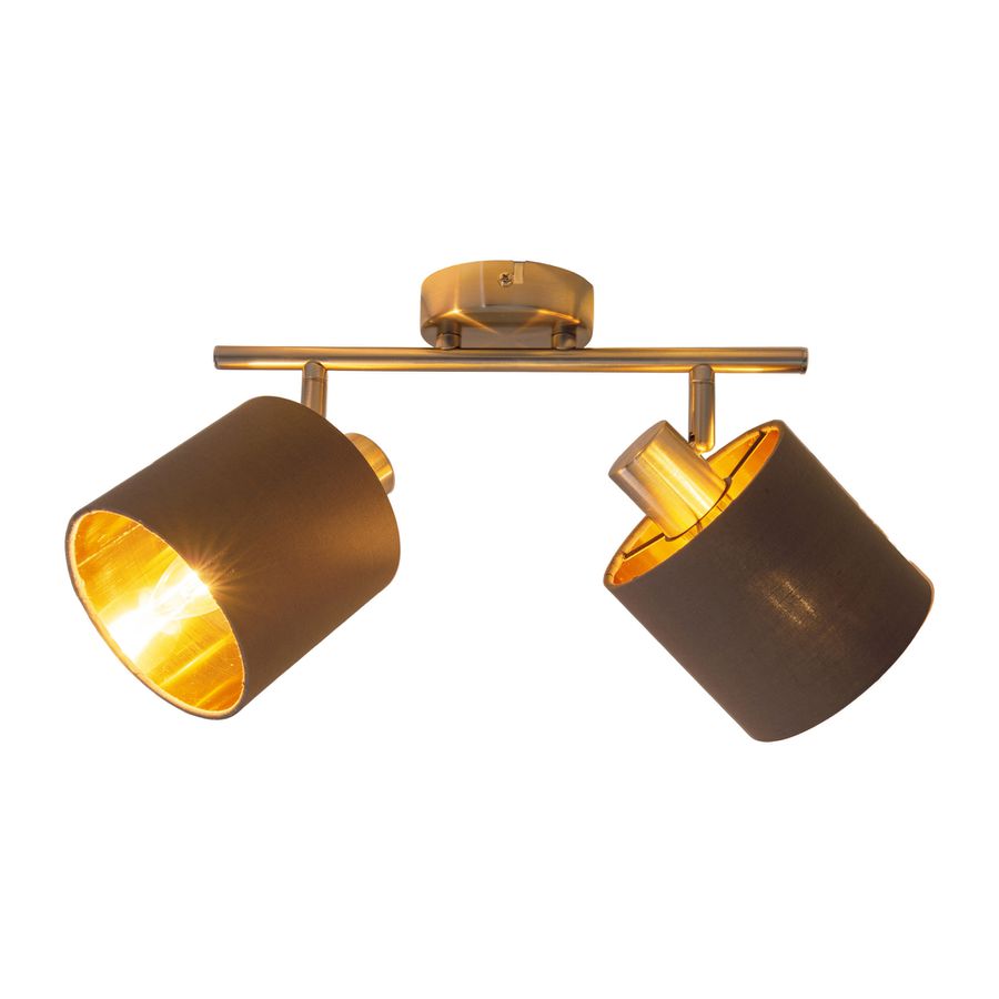 Wand-und Deckenleuchte MARON G (2er Spot) - E14, max. 2x40W, IP20, nickel + braun + gold, nicht dimbar, exkl. Leuchtm., L=460mm, B=120mm,H=207mm