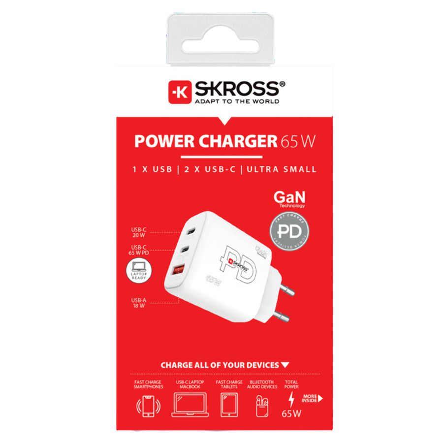 Power Charger 65W GaN EU - Out: 2-Pol EU, In: 1xUSB-C PD 5.0V, max. 65W, 1xUSB-C 5.0V, max. 20.0W, 1xUSB-A 5.0V, max. 18.0W