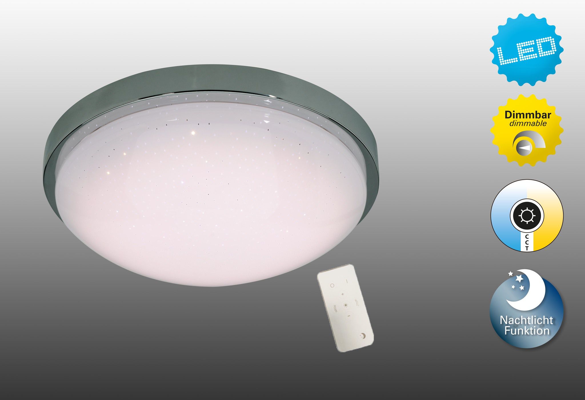 LED Wand u. Deckenleuchte Catania mit Kristalleffekt d:29cm - LED fest verbaut, 2700-6500K, warm-kaltweiss
