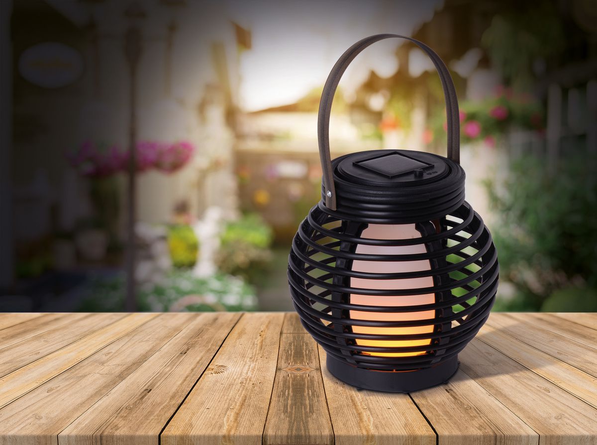 LED Solar-Tischdeko Rattan-Flamme h:15cm - IP44