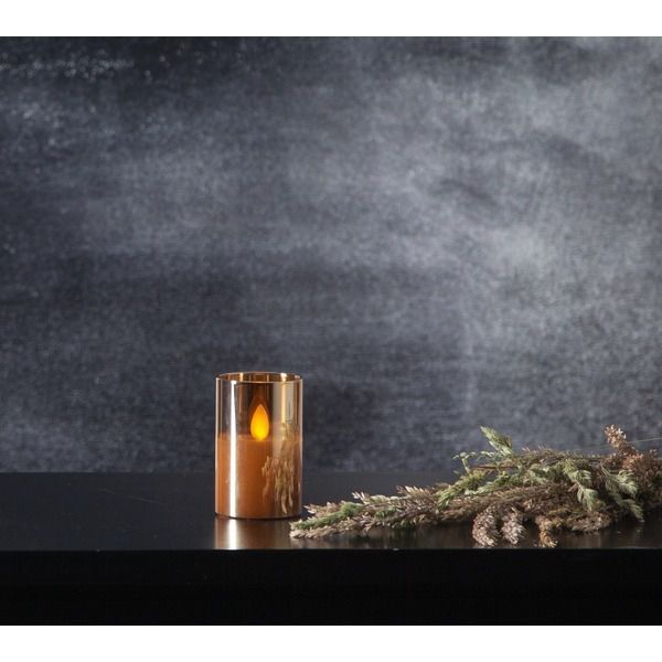 LED Pillar Kerze M-Twinkle - Indoor, Bernstein, 7.5cm Höhe, Timerfunktion