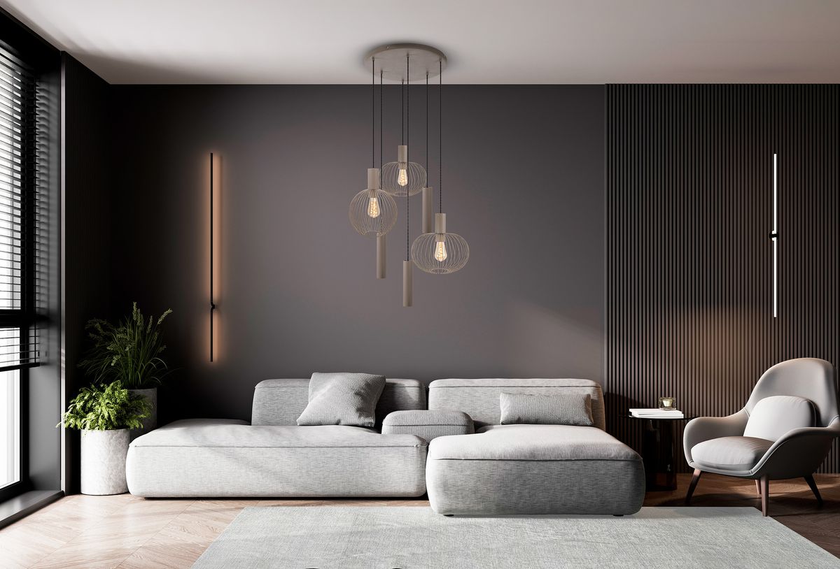 6er Pendelleuchte  TARELLIO  L: 62,4cm beige - IP20, E27, Beige