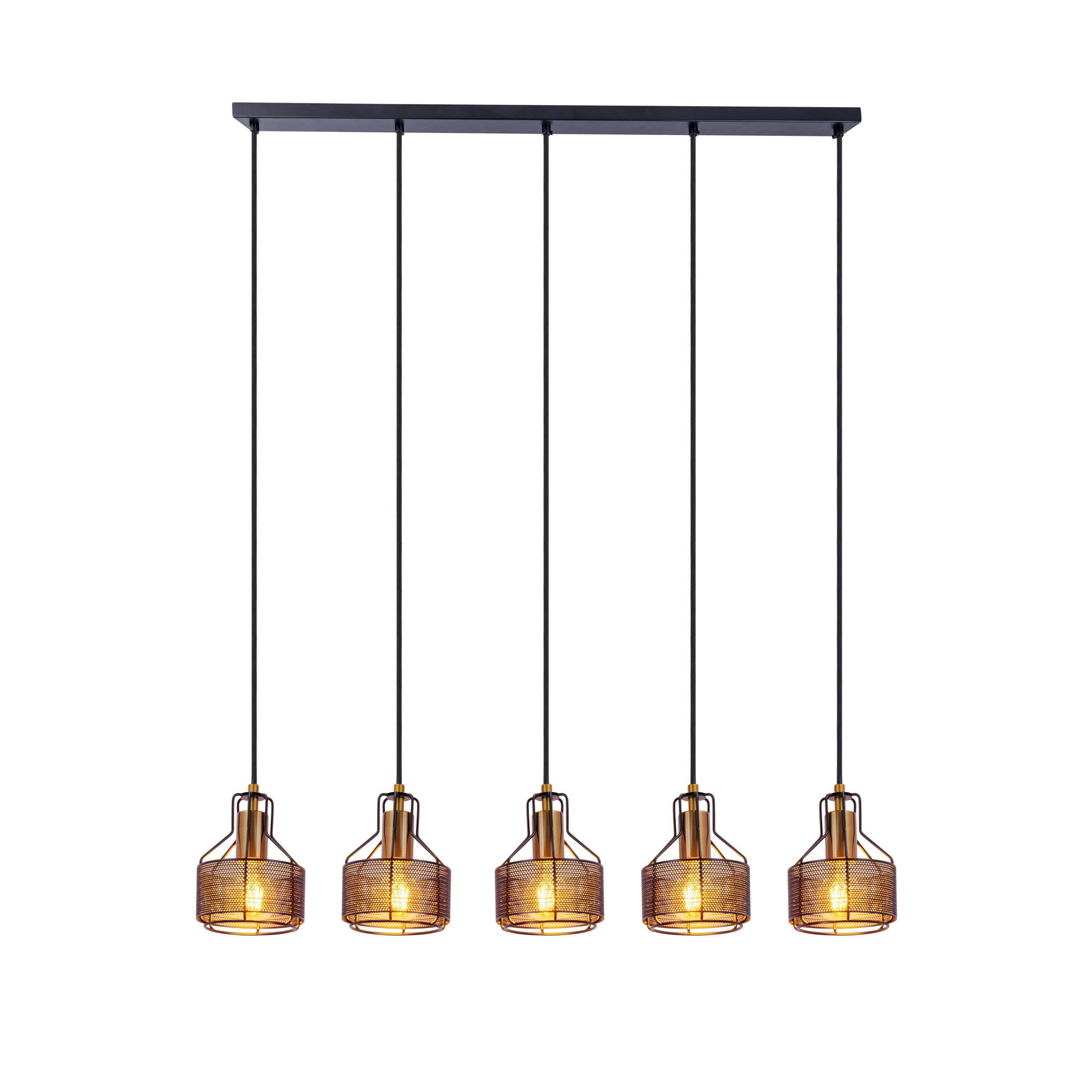 5er Pendelleuchte Foro schwarz golden - E27, 200W, IP20