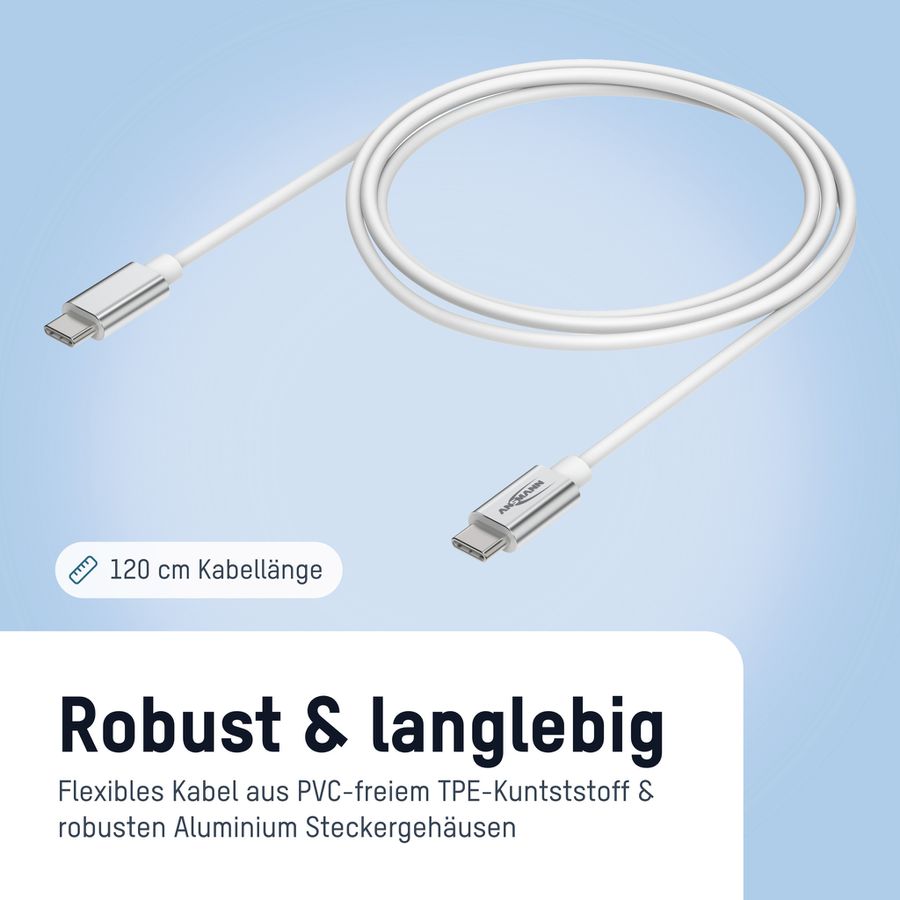 USB Typ-C zu Typ-C Daten und Ladekabel 120 cm - USB Typ-C zu Typ-C Daten und Ladekabel 120 cm