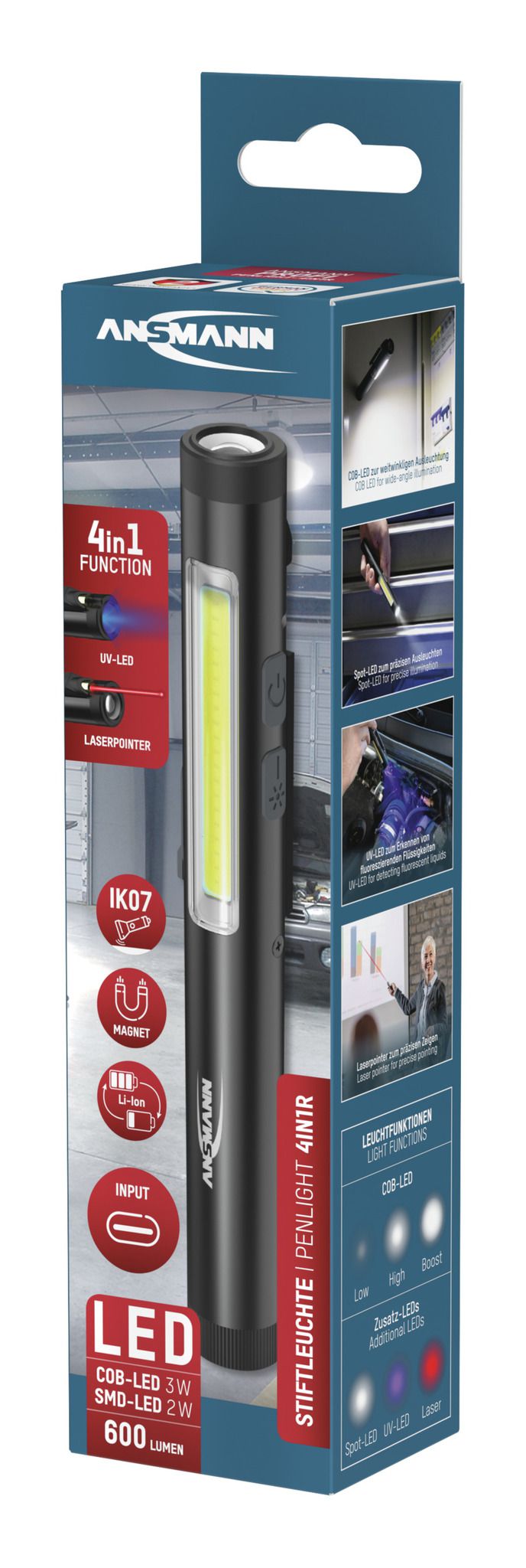 Stiftleuchte Penlight 4in1R - 600lm, IP20, Schwarz