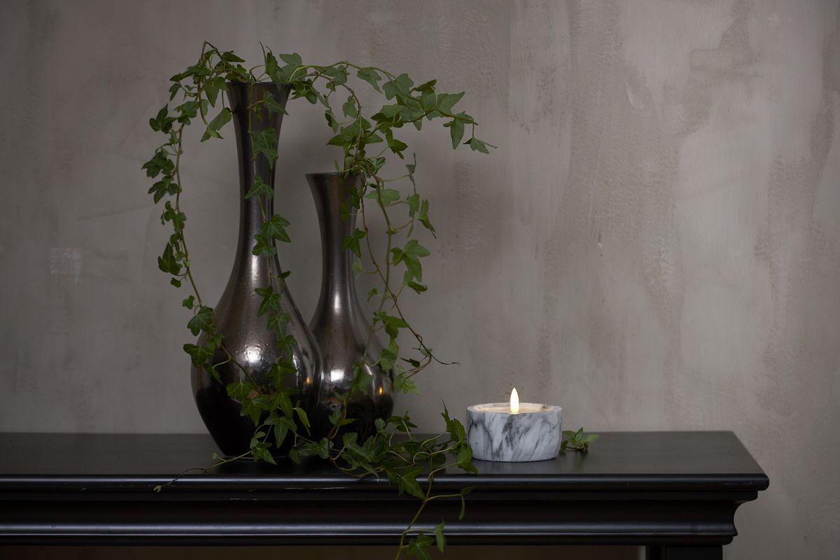 LED Pillar Kerze Flamme Marble - Indoor, Grau, 7.5cm, Timerfunktion