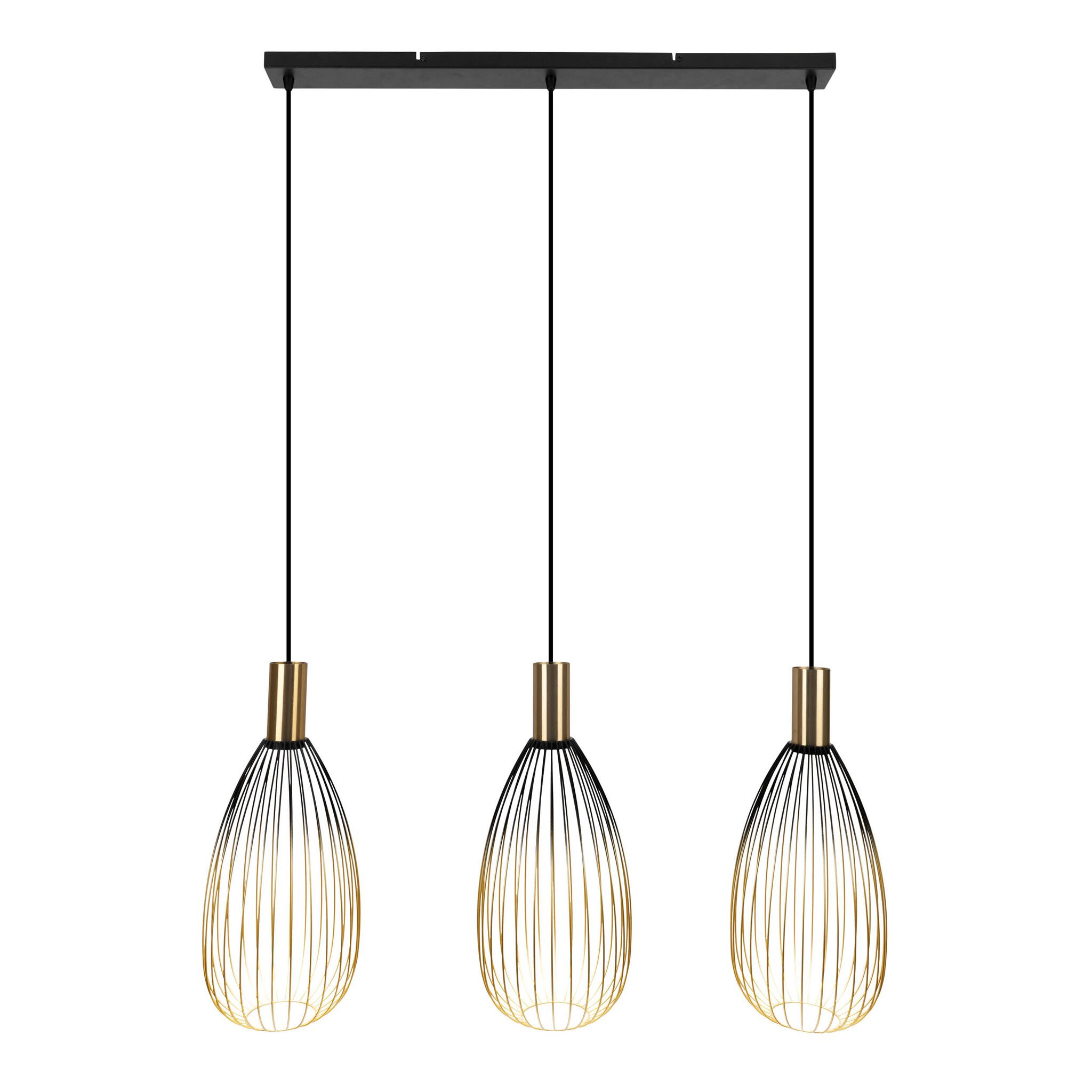 3er Pendelleuchte  WIRELLA  L: 90cm schwarz/gold - IP20, GU10, Schwarz-Gold