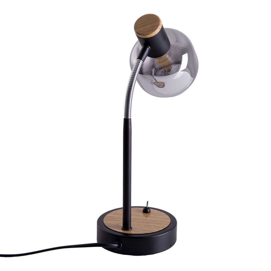 Tischleuchte FUMOSO - E14, max. 1x40W, IP20, schwarz + holz, nicht dimbar, exkl. Leuchtmittel, D=120mm, H=390mm