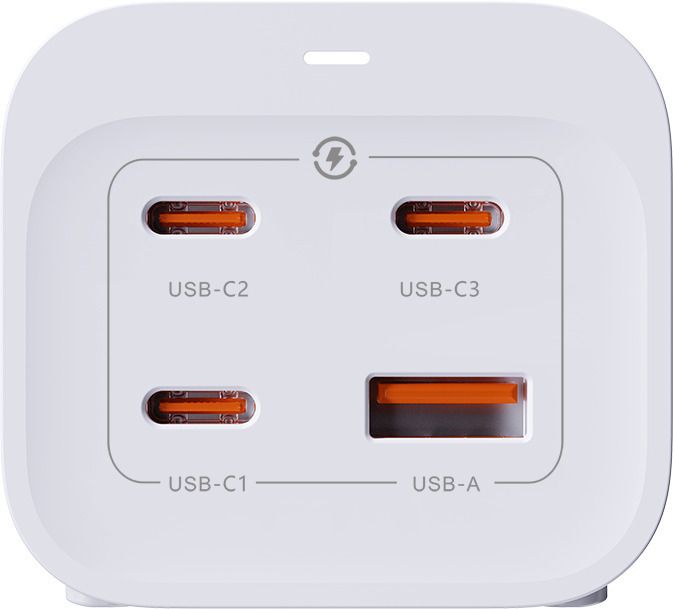67W GaN Fast Charging Station - 2x T13, Out: USB-C1/ C2/ C3: 67W PD, C1+C2 shared: 45W + C3: 20W, USB-A: 5W, GaN, 1.5m Kabel, weiss