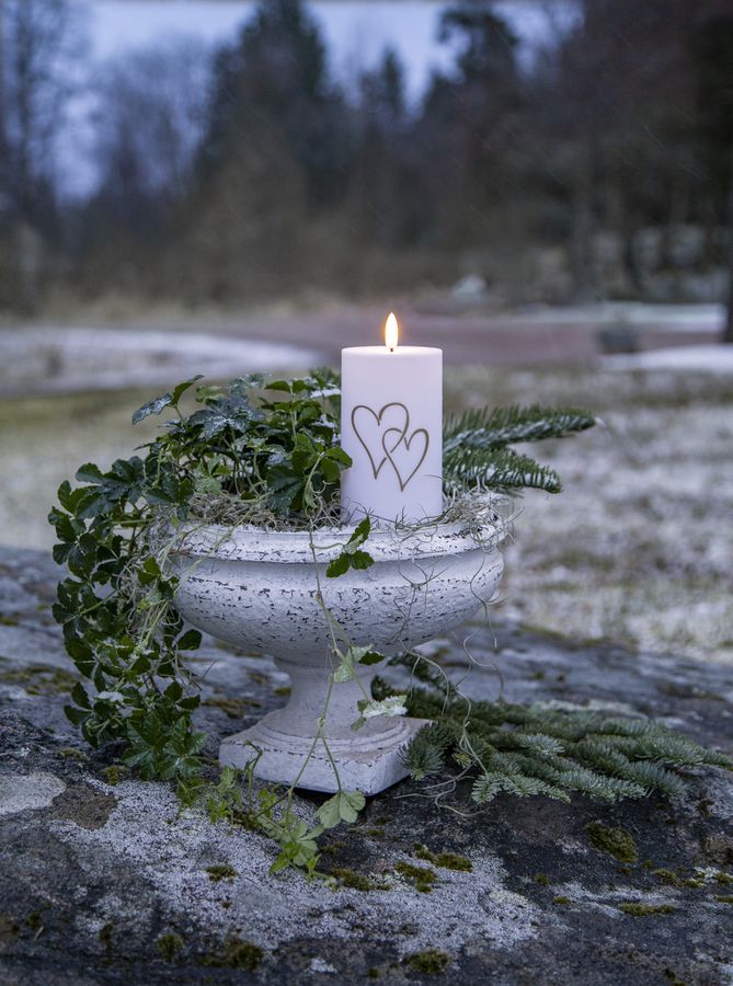 LED Memorial Kerze Flamme Heart - IP44, Warmweiss, 1 LED