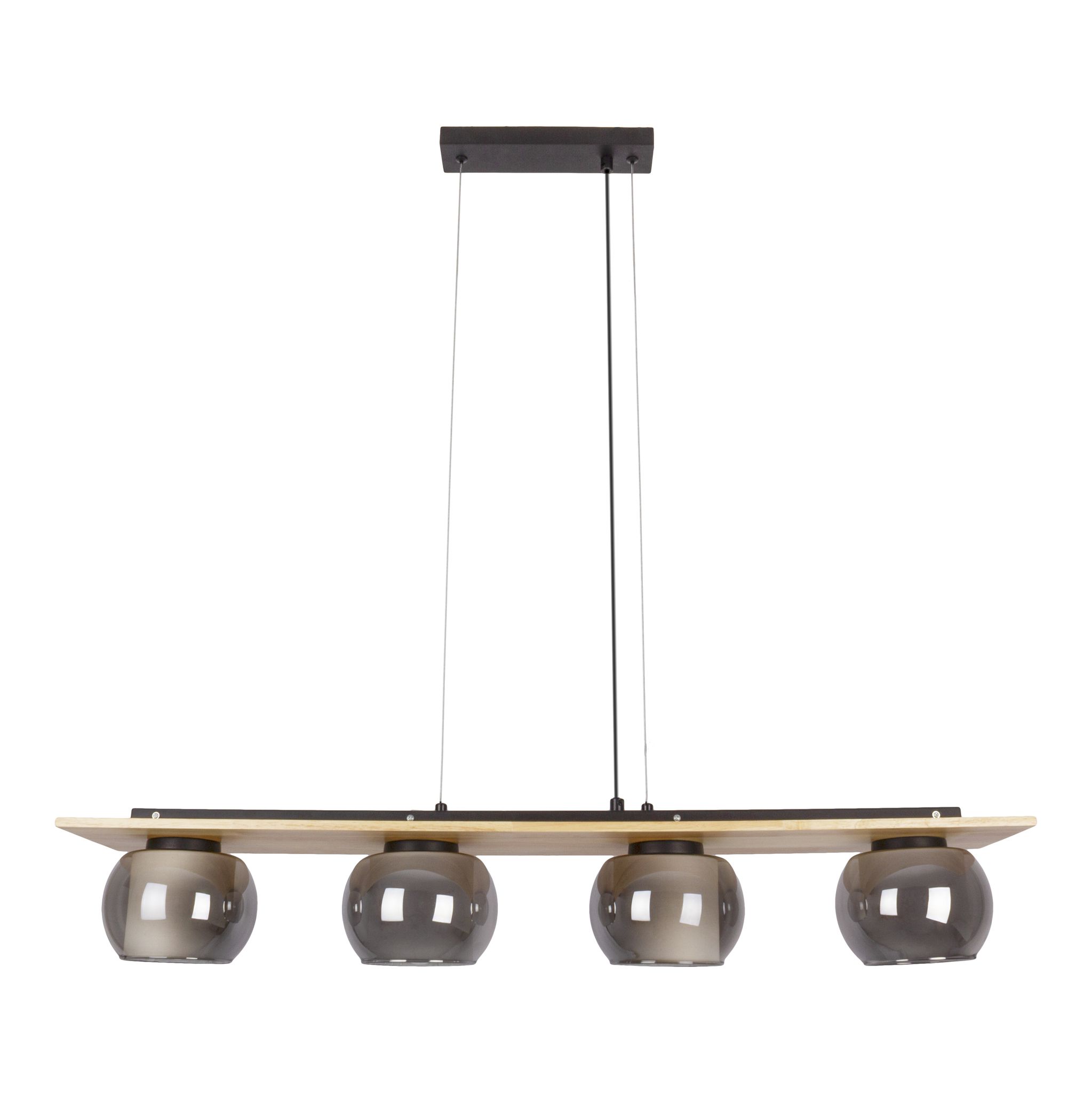 4er Pendelleuchte  TEXAS  L: 90cm smoky - IP20, E27, Schwarz