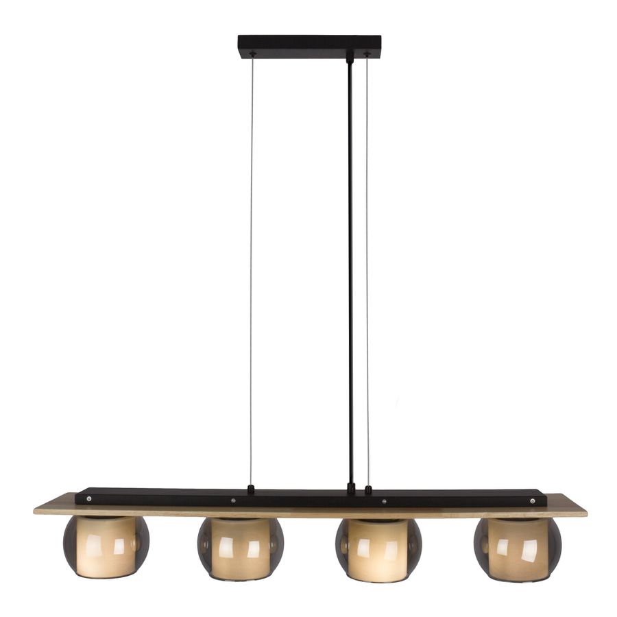 4er Pendelleuchte  TEXAS  L: 90cm smoky - IP20, E27, Schwarz